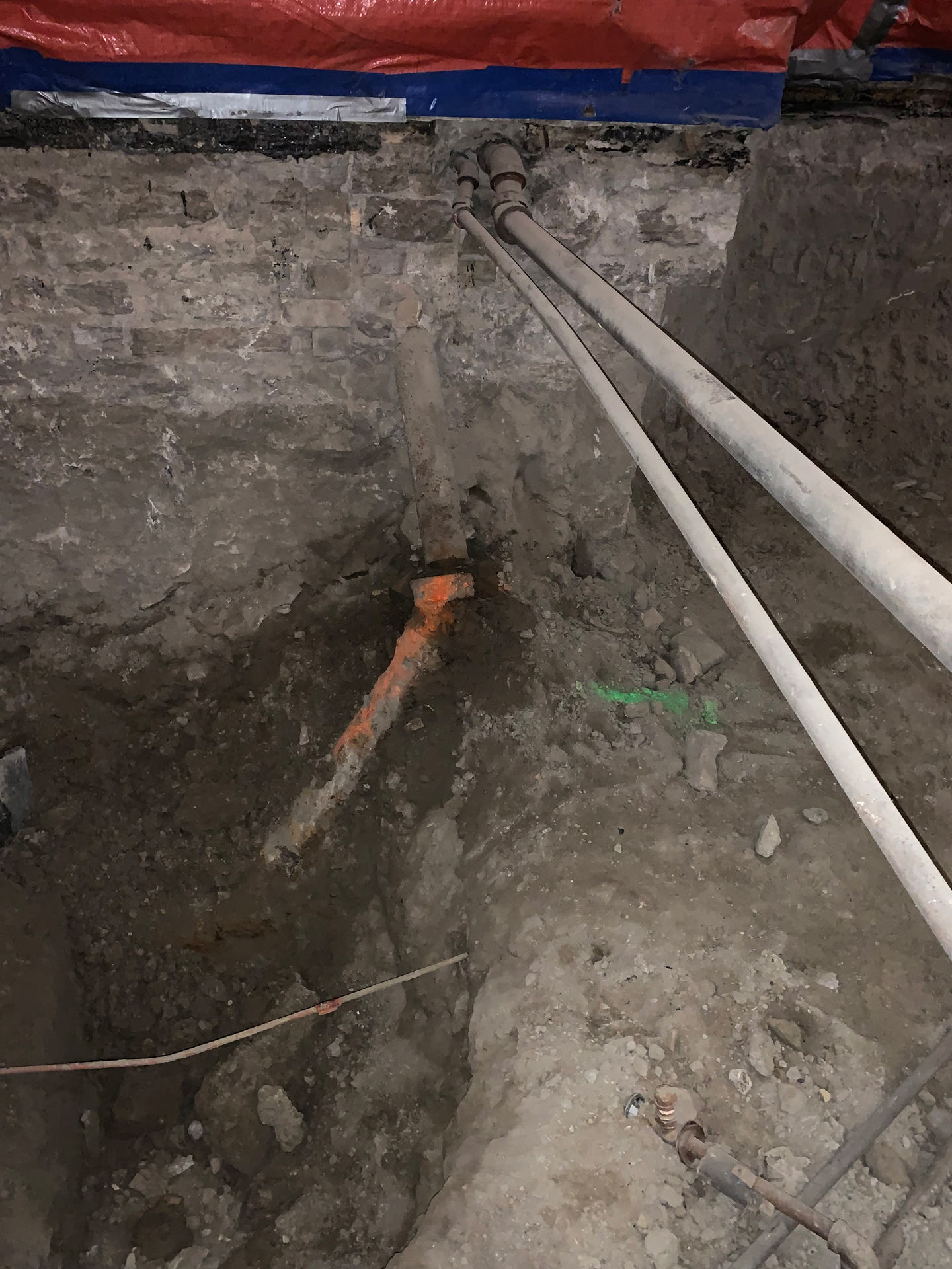 Photo of second below grade storm pipe deteriorated.