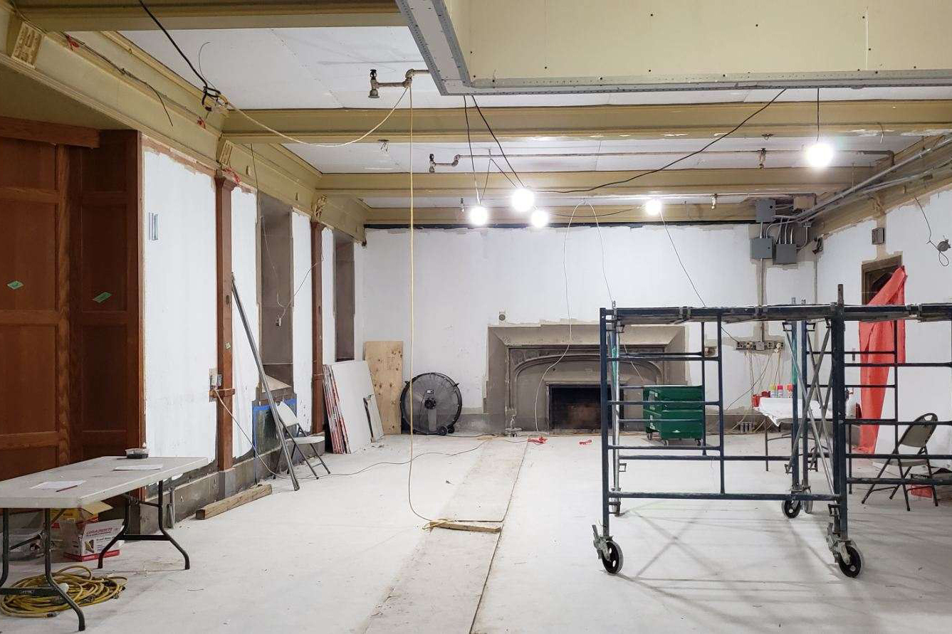 Photo of kitchen/bar taking shape.