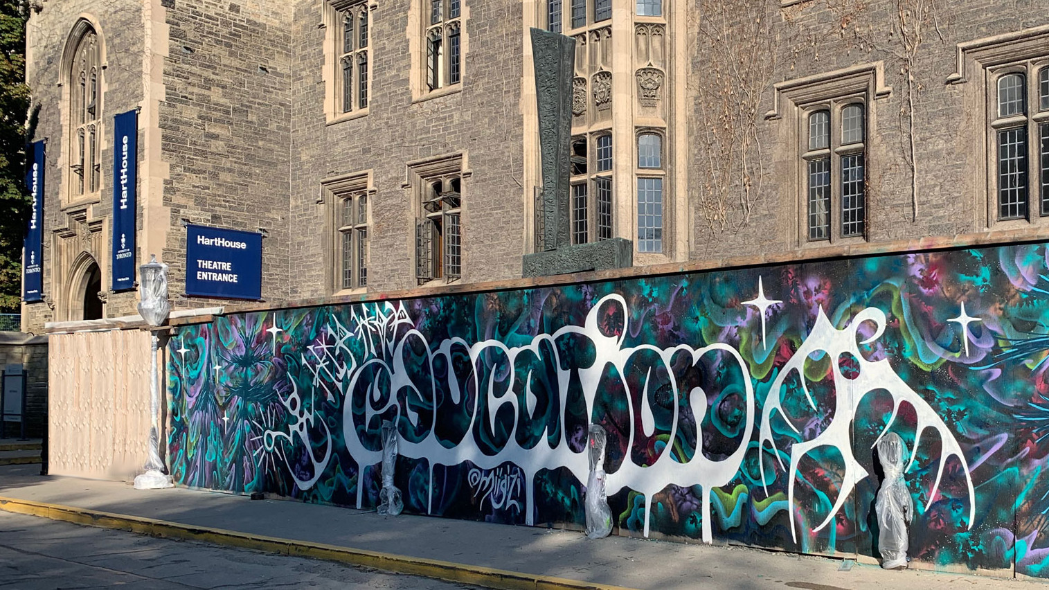 Photo of the Nyle Johnston mural outside of Hart House.