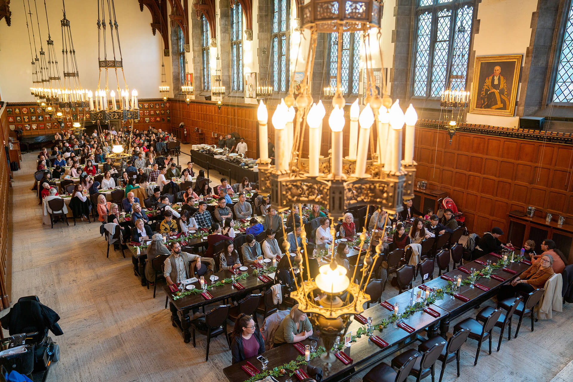 The Great Hall tables set for a dinner