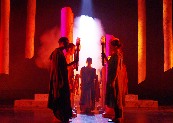 Performers on stage during the production of PORTIA'S JULIUS CAESAR